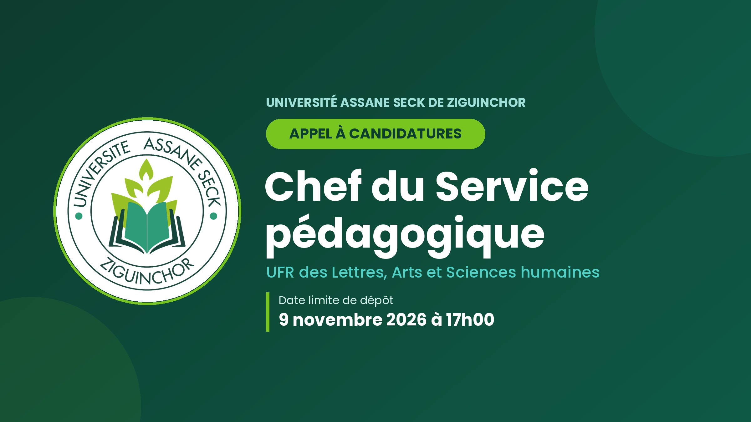 Appel à candidatures : recrutement d’un Chef du Service pédagogique – UFR LASHU